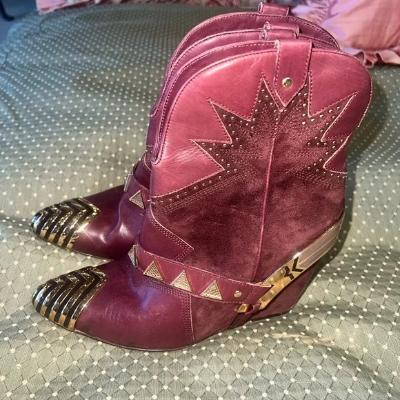 Ivy Kirzhner Leather Western Burgundy Leather Boots (Sz:7.5M) - Picture 5 of 12